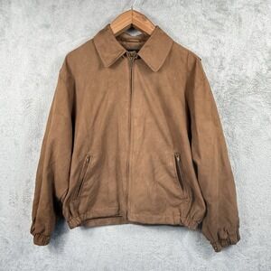 Gary Player Bomber Jacket Mens M Brown Faux Suede Golf Classic 90s Vintage Zip
